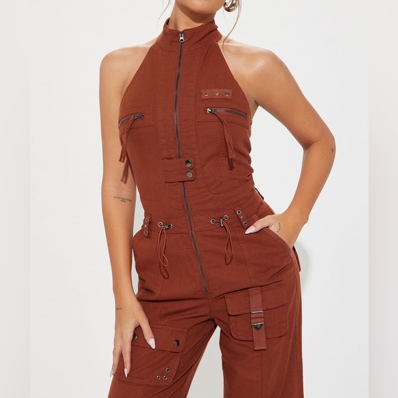 Fashion Nova Pants - NWT Fashion Nova Take the Hint Jumpsuit - Cognac
